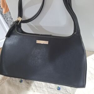 Liz Claiborne Black Shoulder Bag with Gold Plaque